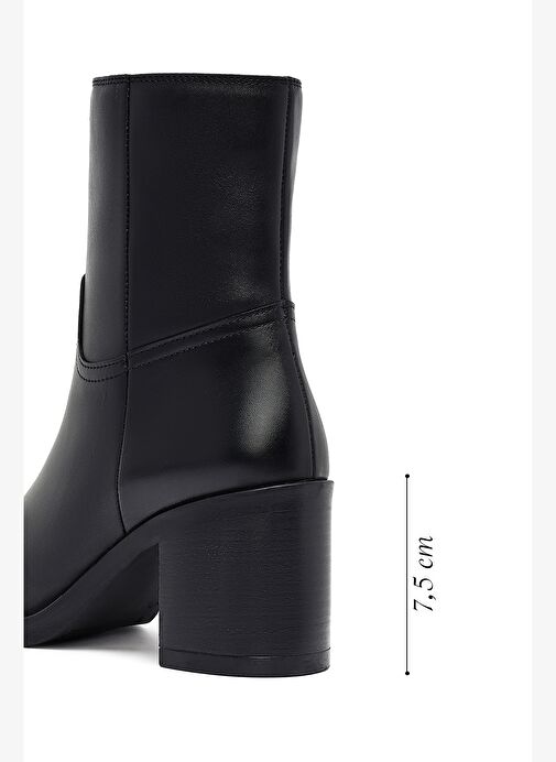 Kadın Siyah Fermuarlı Kalın Topuklu Deri Bot 25WFD281718 - Görsel 3