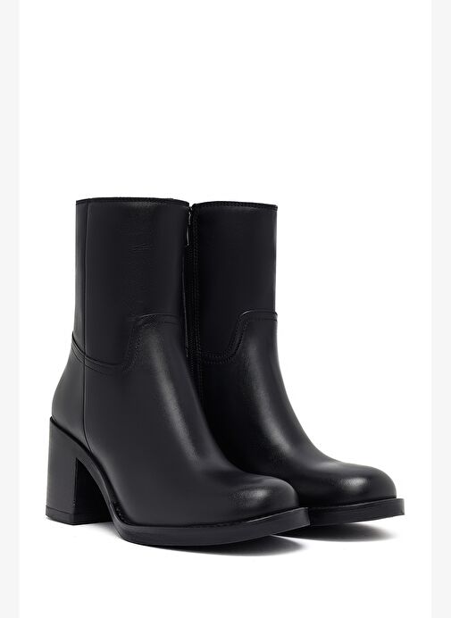 Kadın Siyah Fermuarlı Kalın Topuklu Deri Bot 25WFD281718 - Görsel 6