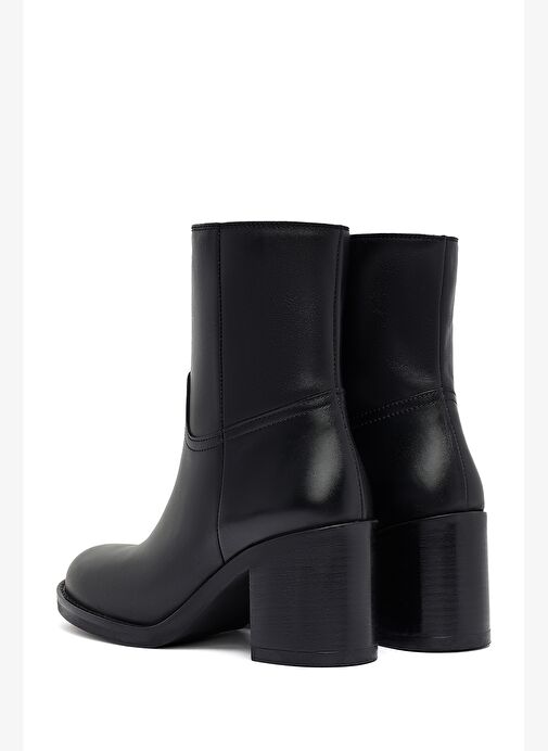 Kadın Siyah Fermuarlı Kalın Topuklu Deri Bot 25WFD281718 - Görsel 8
