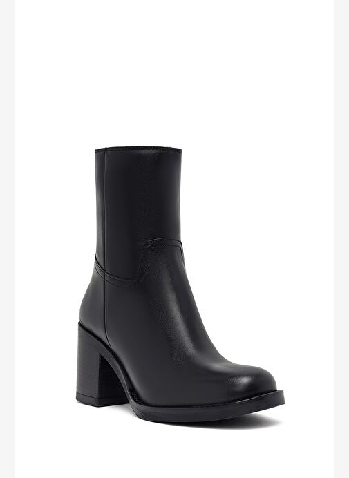 Kadın Siyah Fermuarlı Kalın Topuklu Deri Bot 25WFD281718 - Görsel 9