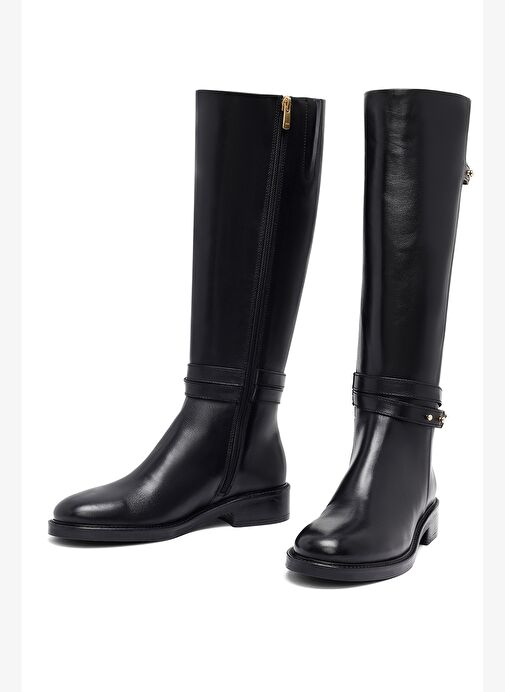 Kadın Siyah Fermuarlı Deri Çizme 25WFD281818 - Görsel 4