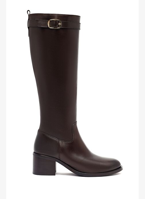 Kadın Kahverengi Fermuarlı Kalın Topuklu Deri Çizme 25WFD282018 - Görsel 2