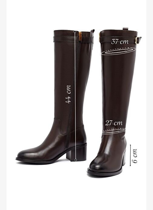 Kadın Kahverengi Fermuarlı Kalın Topuklu Deri Çizme 25WFD282018 - Görsel 3