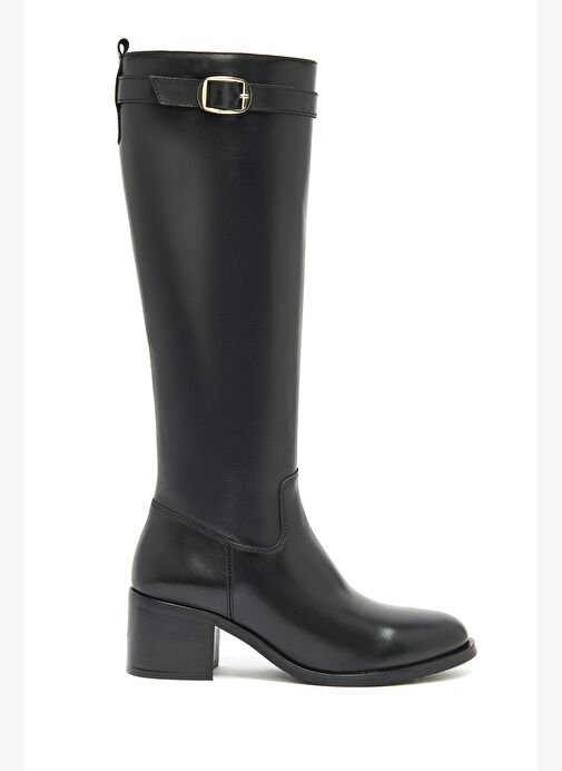 Kadın Siyah Fermuarlı Kalın Topuklu Deri Çizme 25WFD282018 - Görsel 2