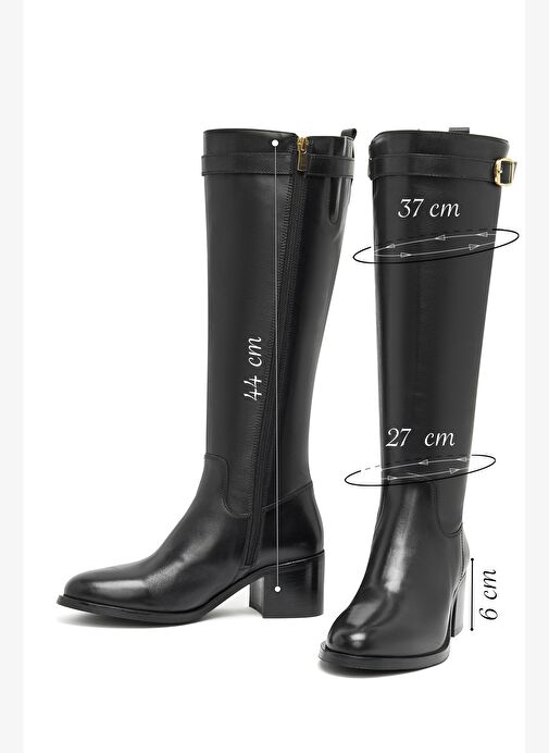 Kadın Siyah Fermuarlı Kalın Topuklu Deri Çizme 25WFD282018 - Görsel 3