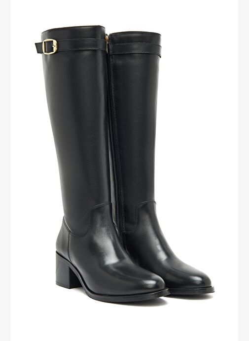 Kadın Siyah Fermuarlı Kalın Topuklu Deri Çizme 25WFD282018 - Görsel 6