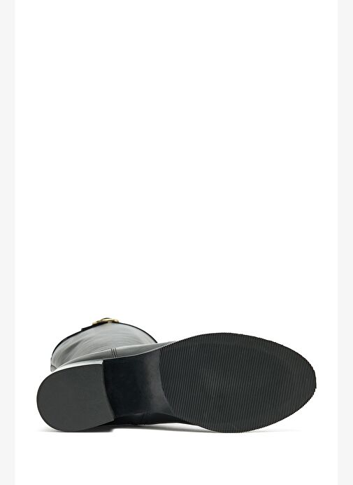 Kadın Siyah Fermuarlı Kalın Topuklu Deri Çizme 25WFD282018 - Görsel 7