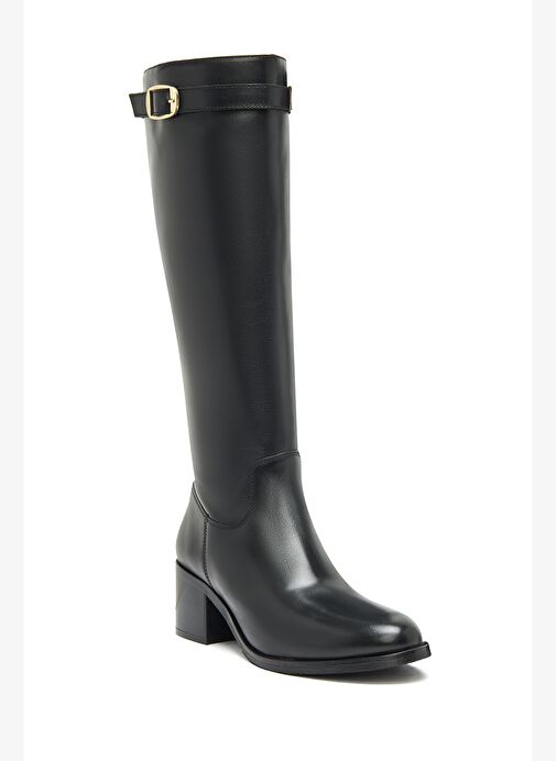 Kadın Siyah Fermuarlı Kalın Topuklu Deri Çizme 25WFD282018 - Görsel 9