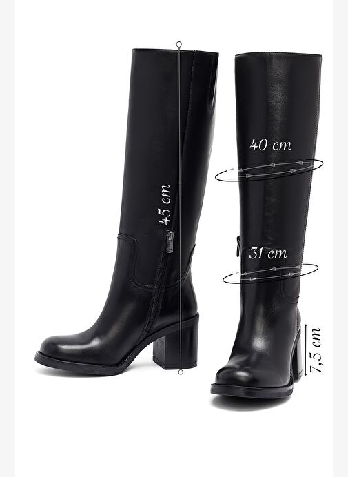 Kadın Siyah Fermuarlı Kalın Topuklu Deri Çizme 25WFD282118 - Görsel 3
