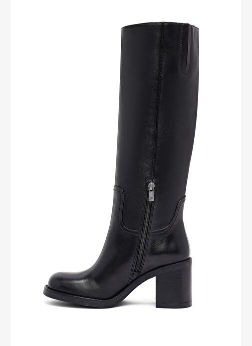 Kadın Siyah Fermuarlı Kalın Topuklu Deri Çizme 25WFD282118 - Görsel 5