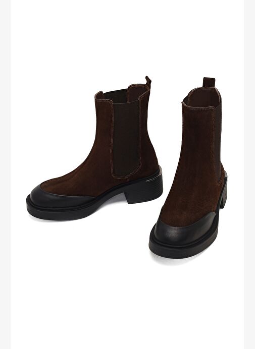 Kadın Kahverengi Kalın Tabanlı Süet Deri Chelsea Bot 25WFD340110 - Görsel 4