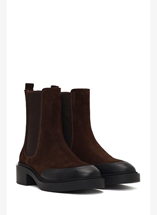 Kadın Kahverengi Kalın Tabanlı Süet Deri Chelsea Bot 25WFD340110 - Görsel 5