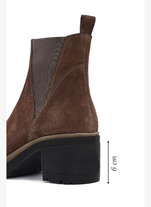 Kadın Vizon Fermuarlı Kalın Topuklu Süet Deri Bot 25WFD340210 - Görsel 3