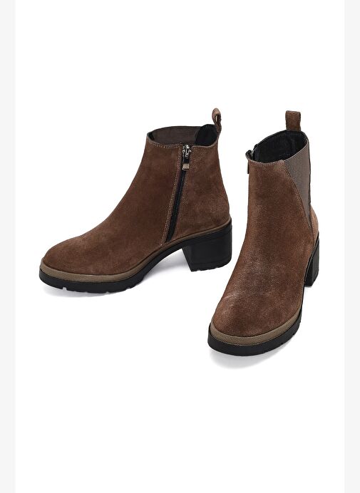 Kadın Vizon Fermuarlı Kalın Topuklu Süet Deri Bot 25WFD340210 - Görsel 4