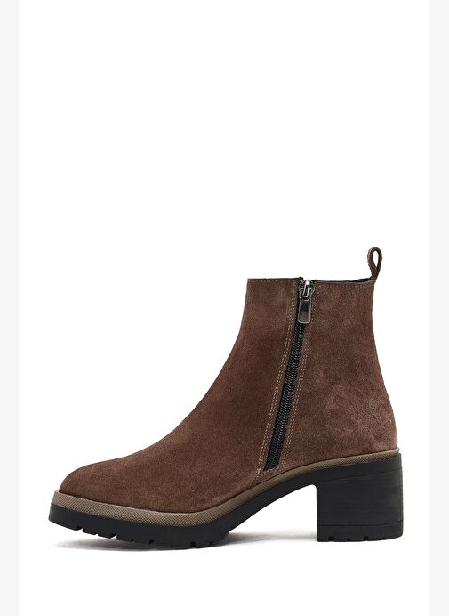 Kadın Vizon Fermuarlı Kalın Topuklu Süet Deri Bot 25WFD340210 - Görsel 5