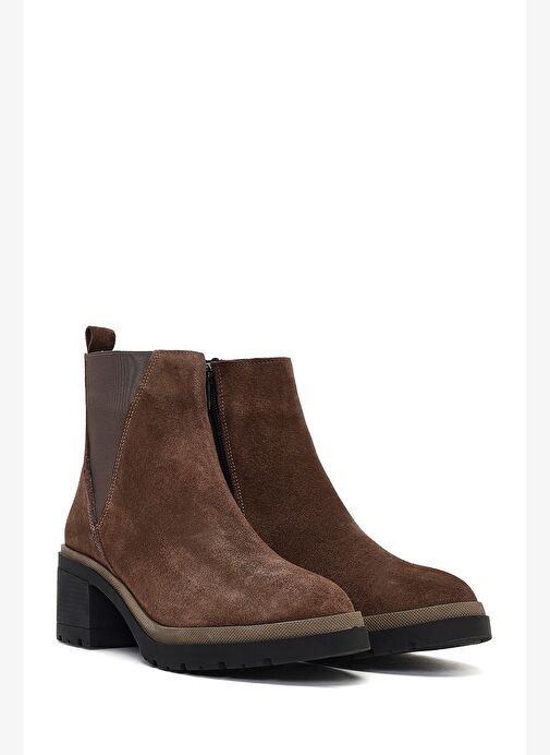 Kadın Vizon Fermuarlı Kalın Topuklu Süet Deri Bot 25WFD340210 - Görsel 6