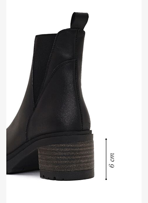 Kadın Siyah Fermuarlı Kalın Topuklu Deri Bot 25WFD340218 - Görsel 3