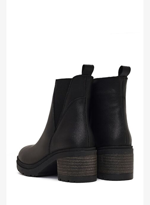 Kadın Siyah Fermuarlı Kalın Topuklu Deri Bot 25WFD340218 - Görsel 8