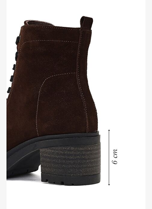 Kadın Kahverengi Fermuarlı Kalın Topuklu Süet Deri Bot 25WFD340310 - Görsel 3