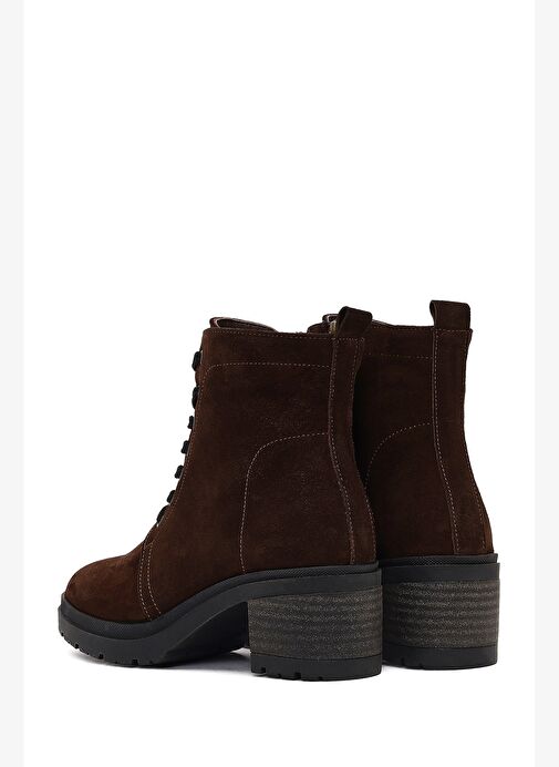 Kadın Kahverengi Fermuarlı Kalın Topuklu Süet Deri Bot 25WFD340310 - Görsel 8