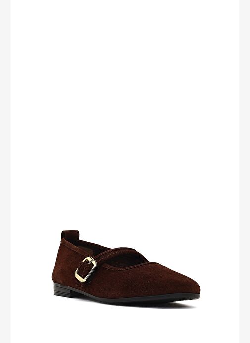 Kadın Kahverengi Tokalı Süet Deri Babet 25WFD350110 - Görsel 7