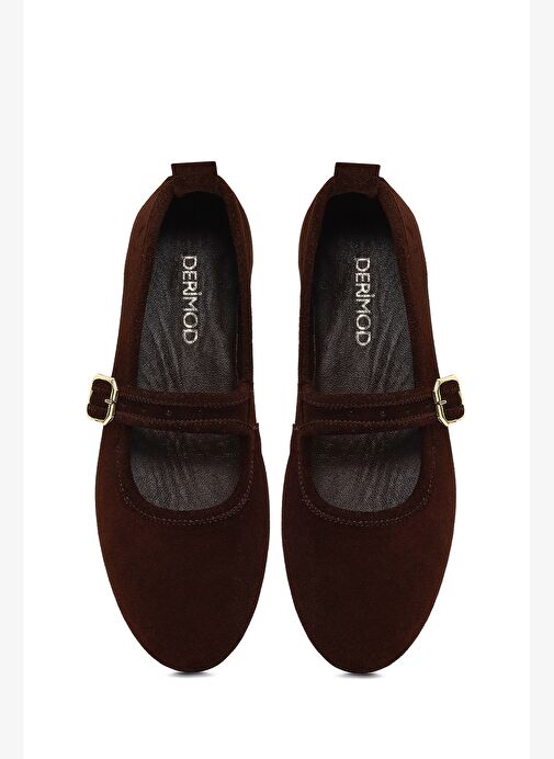 Kadın Kahverengi Tokalı Süet Deri Babet 25WFD350110 - Görsel 8