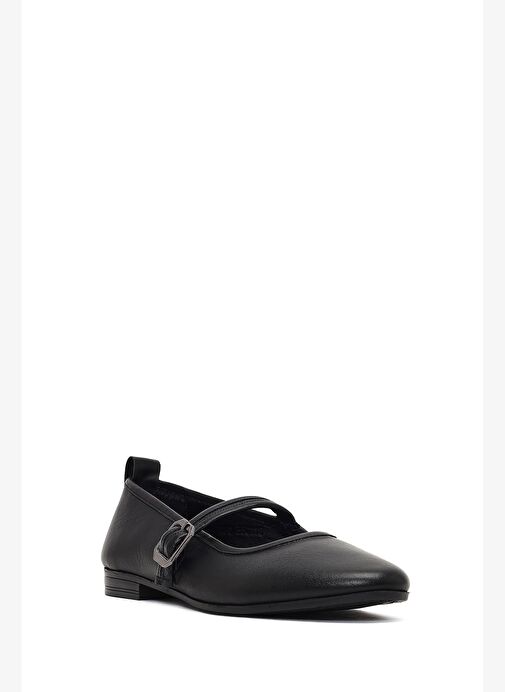 Kadın Siyah Tokalı Deri Babet 25WFD350118 - Görsel 7