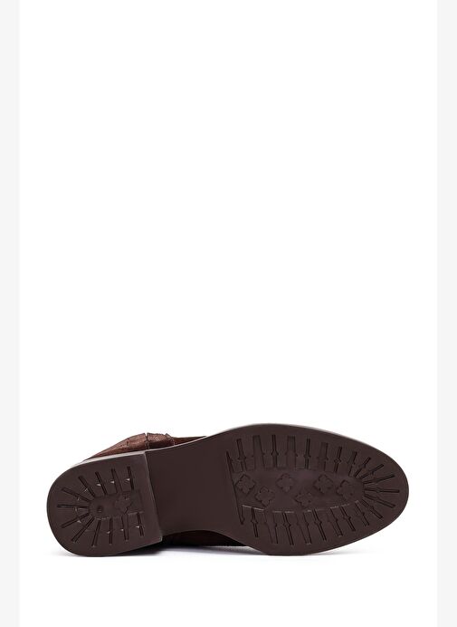 Kadın Kahverengi Fermuarlı Kısa Kalın Topuklu Süet Deri Bot 25WFD360610 - Görsel 6