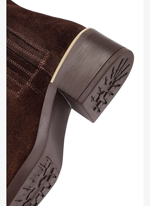 Kadın Kahverengi Fermuarlı Kısa Kalın Topuklu Süet Deri Bot 25WFD360610 - Görsel 9