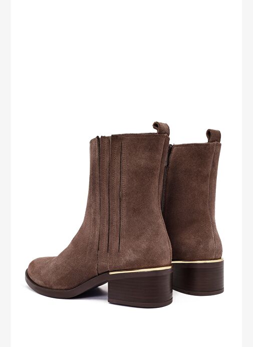 Kadın Vizon Fermuarlı Kısa Kalın Topuklu Süet Deri Bot 25WFD360610 - Görsel 7