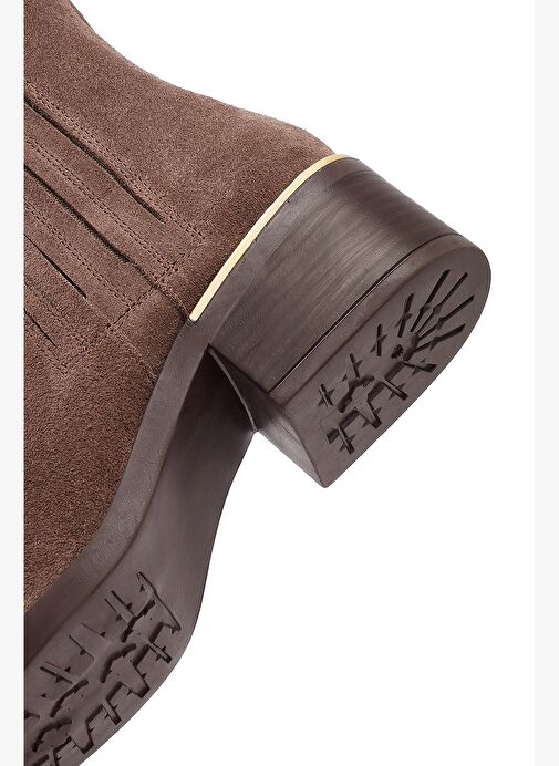 Kadın Vizon Fermuarlı Kısa Kalın Topuklu Süet Deri Bot 25WFD360610 - Görsel 9