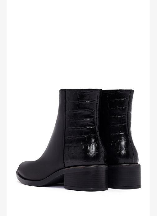 Kadın Siyah Fermuarlı Kısa Kalın Topuklu Deri Bot 25WFD360714 - Görsel 7