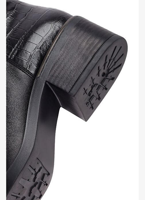 Kadın Siyah Fermuarlı Kısa Kalın Topuklu Deri Bot 25WFD360714 - Görsel 9