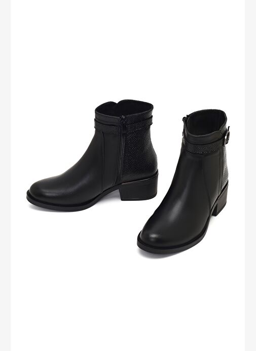 Kadın Siyah Fermuarlı Deri Bot 25WFD360814 - Görsel 4
