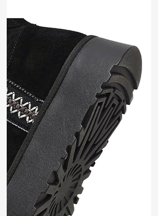 Kadın Siyah Kalın Tabanlı Desenli Süet Deri Teddy Bot 25WFD405410 - Görsel 9
