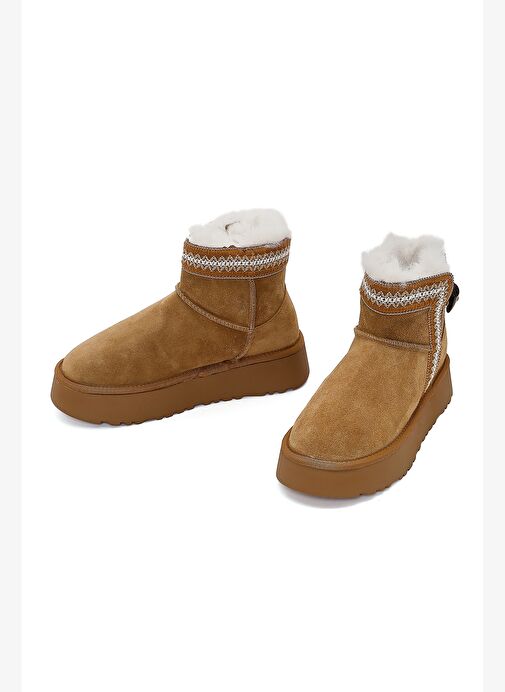 Derimod Derimod Kadın Taba Kalın Tabanlı Desenli Süet Deri Teddy Bot 25WFD405410 Boyner'de! Taba - 4. görsel