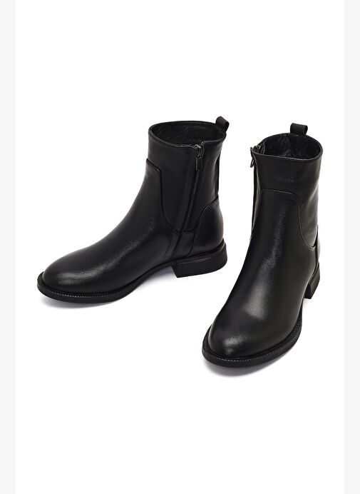 Kadın Siyah Fermuarlı Deri Bot 25WFD413218 - Görsel 4
