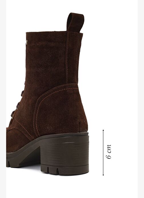 Kadın Kahverengi Fermuarlı Kalın Topuklu Süet Deri Bot 25WFD413410 - Görsel 3