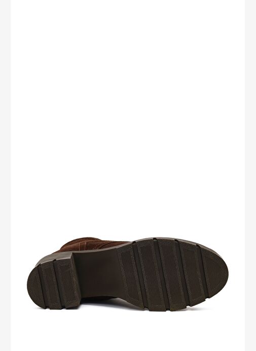 Kadın Kahverengi Fermuarlı Kalın Topuklu Süet Deri Bot 25WFD413410 - Görsel 7