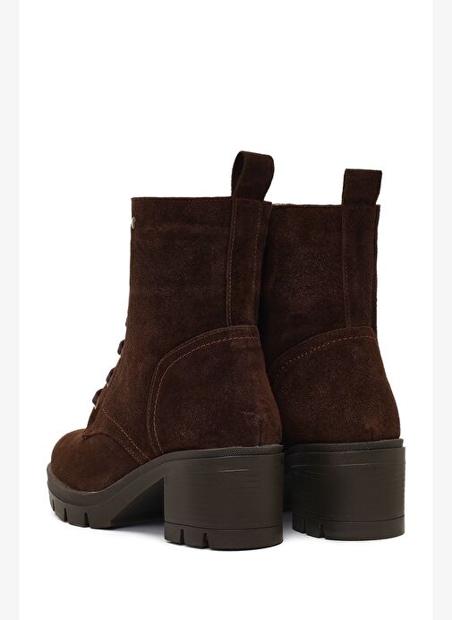 Kadın Kahverengi Fermuarlı Kalın Topuklu Süet Deri Bot 25WFD413410 - Görsel 8