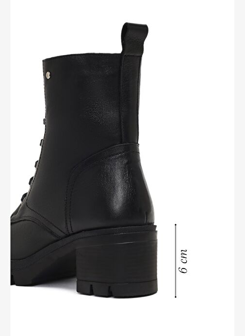 Kadın Siyah Fermuarlı Kalın Topuklu Deri Bot 25WFD413418 - Görsel 3
