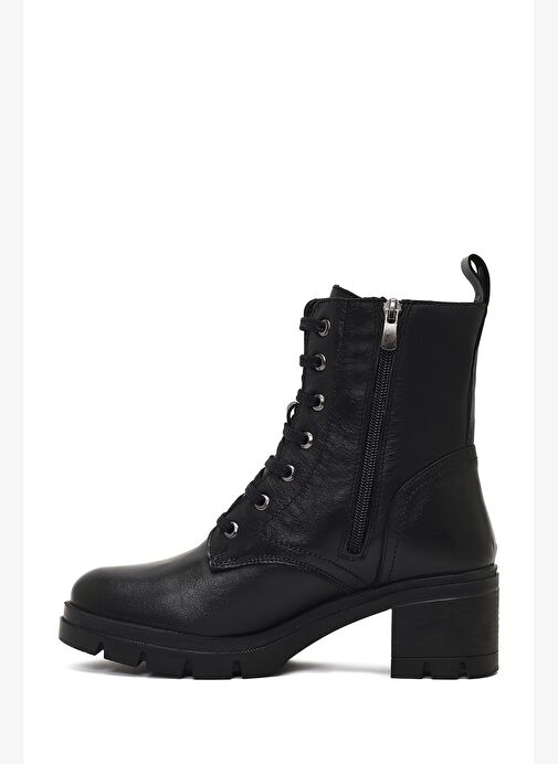 Kadın Siyah Fermuarlı Kalın Topuklu Deri Bot 25WFD413418 - Görsel 5