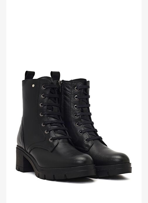 Kadın Siyah Fermuarlı Kalın Topuklu Deri Bot 25WFD413418 - Görsel 6