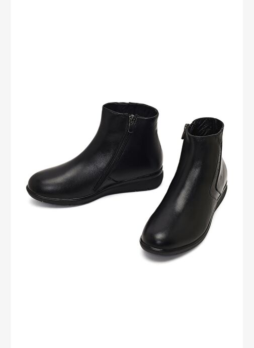 Kadın Siyah Fermuarlı Deri Comfort Bot 25WFD413618 - Görsel 4