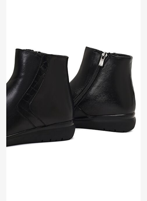 Kadın Siyah Fermuarlı Deri Comfort Bot 25WFD413618 - Görsel 9