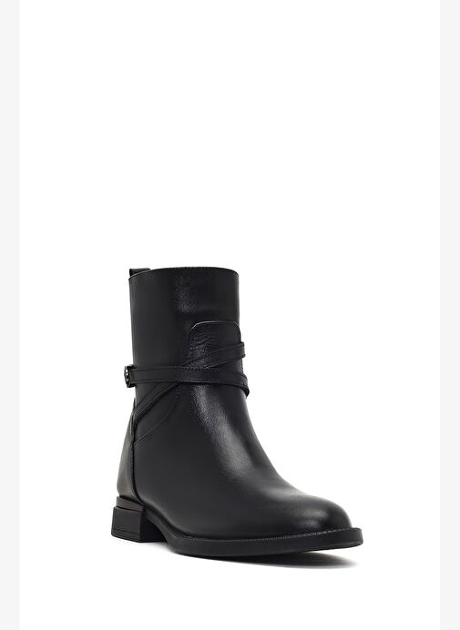 Kadın Siyah Fermuarlı Tokalı Deri Bot 25WFD413718 - Görsel 8