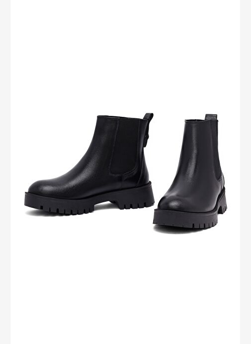 Kadın Siyah Kalın Tabanlı Deri Chelsea Bot 25WFD413918 - Görsel 4