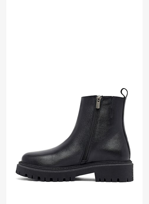 Kadın Siyah Fermuarlı Kalın Tabanlı Deri Bot 25WFD414018 - Görsel 3