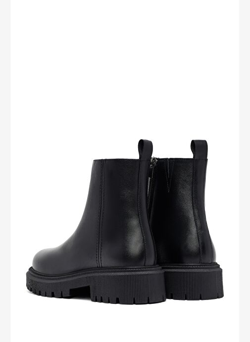 Kadın Siyah Fermuarlı Kalın Tabanlı Deri Bot 25WFD414018 - Görsel 7