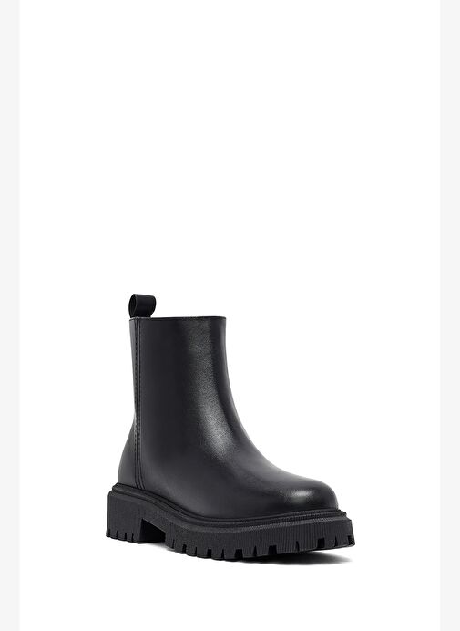 Kadın Siyah Fermuarlı Kalın Tabanlı Deri Bot 25WFD414018 - Görsel 8